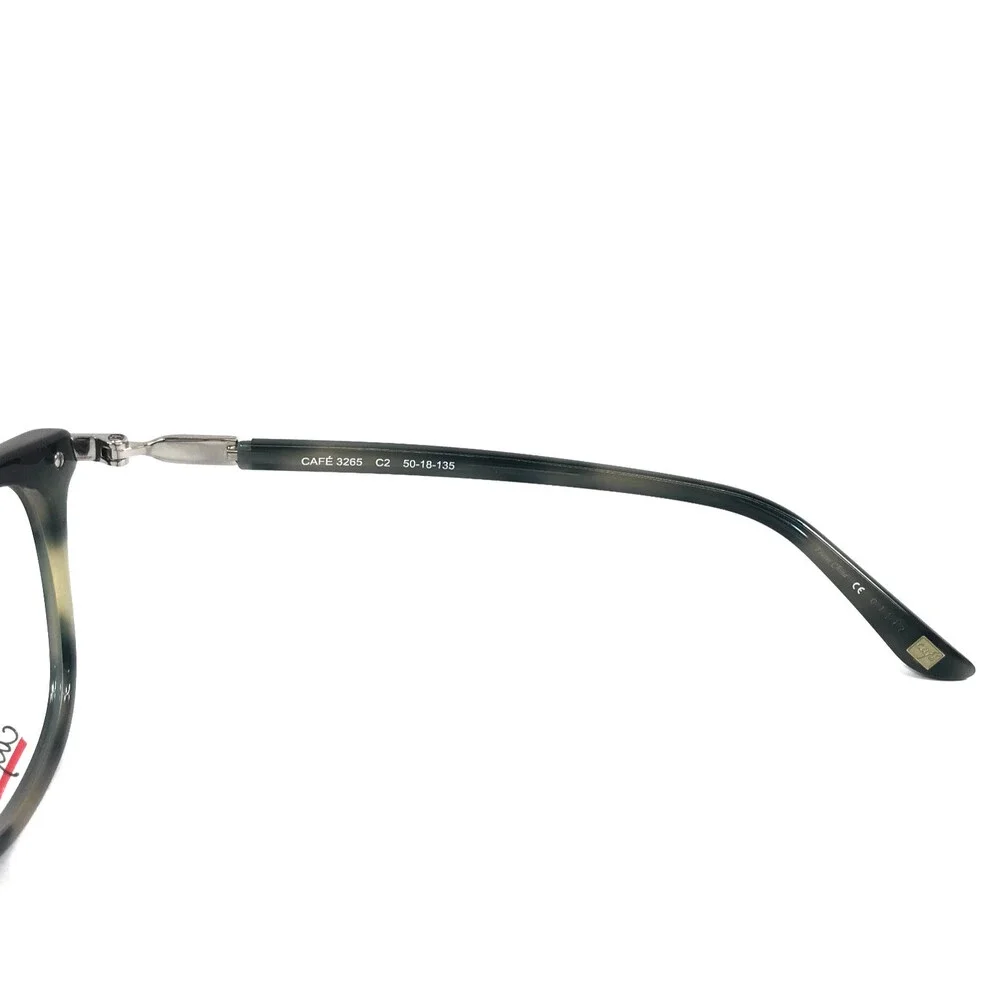 Cafe Lunettes Eyeglasses Frames 3265 C2 Green Horn Square Full Rim 50-18-135